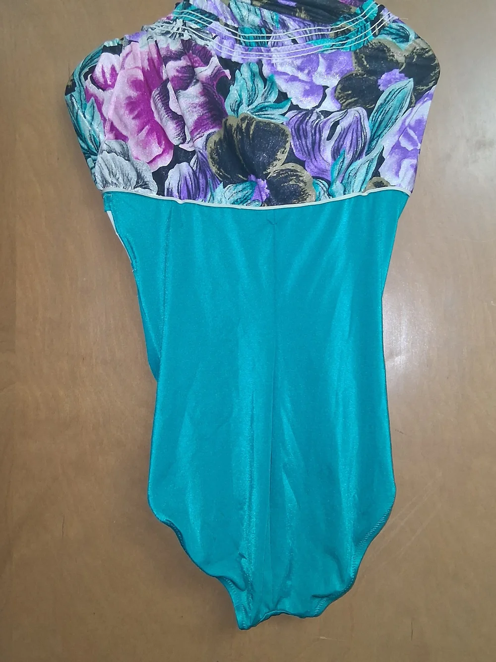 1970s DeWeese Swimsuit Dress Teal Purple Pink Floral One Piece Sundress Size 12